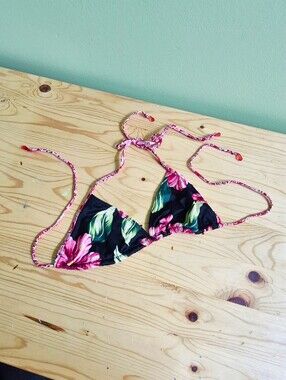 Vintage Esprit Tropical Hibiscus String Bikini Top